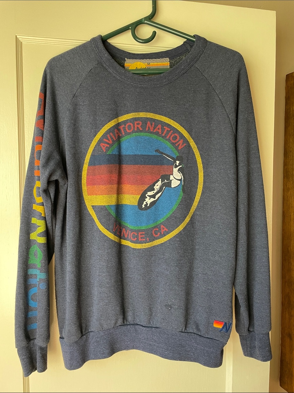 Aviator Nation Crewneck Sweatshirt with Multicolor Retro Surf Logo